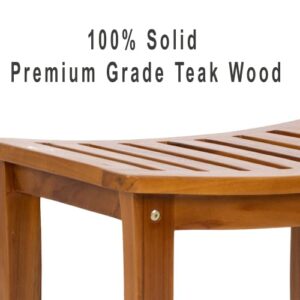 Teak Waterproof Bench - Indoor Outdoor Wood Bench with Shelf, Shower Bench for Elderly, Indoor and Outdoor, Patio, Garden, Spa