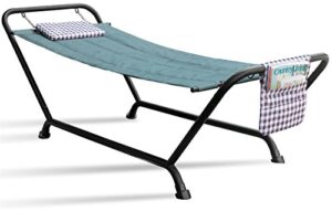 sorbus cozy hammock bed- patio hammock with stand w/pillow and storage pockets- heavy duty 500lbs support- durable outdoor hammock- for patio, garden, backyard, poolside- weather resistant outdoor bed