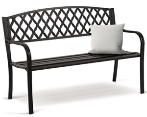 yewuli 50″ metal bench outdoor garden benches porch patio bench weatherproof, modern park benches for outside patio furniture loveseats decor cast iron frame, black