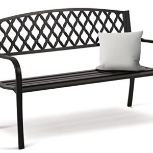 Yewuli 50" Metal Bench Outdoor Garden Benches Porch Patio Bench Weatherproof, Modern Park Benches for Outside Patio Furniture Loveseats Decor Cast Iron Frame, Black