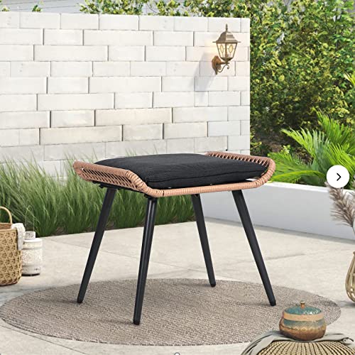 JOIVI Outdoor Wicker Ottoman Set of 2, Patio Rattan Ottomans with Seat Cushions, 2 Pieces Footstool Footrest Seat for Outside Garden, Balcony, Living Room