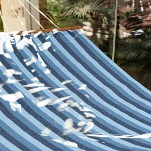 Lxoohy 12FT Quick Dry Double Size Outdoor Hammock with Bamboo Spreader Bar, 2 Person Hammock with Chains and Hooks for Patio Garden Poolside Backyard Beach use, 440 lbs Capacity, Blue Stripe