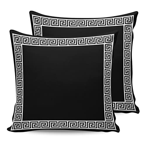 Outdoor Throw Pillow Cover Simple Geometry Greek Art Waterproof Cushion Covers 2 Pack Classic Greece Black White Pillow Cases Home Decoration for Patio Garden Couch Sofa