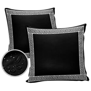 Outdoor Throw Pillow Cover Simple Geometry Greek Art Waterproof Cushion Covers 2 Pack Classic Greece Black White Pillow Cases Home Decoration for Patio Garden Couch Sofa