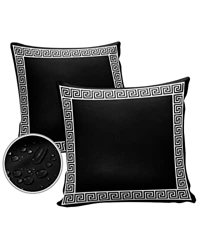 Outdoor Throw Pillow Cover Simple Geometry Greek Art Waterproof Cushion Covers 2 Pack Classic Greece Black White Pillow Cases Home Decoration for Patio Garden Couch Sofa