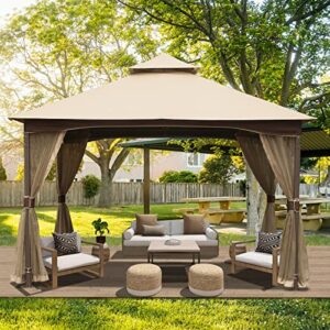 domi 10’x13′ gazebo, outdoor gazebo with mosquito netting, metal frame double roof soft top patio gazebo canopy tent for deck backyard garden lawns