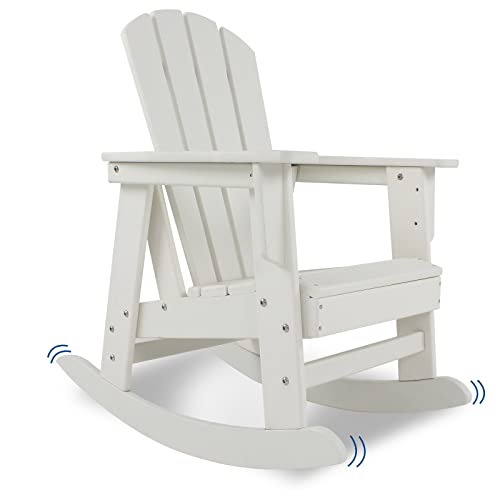 PIZATO Kids Adirondack Chair, Recyclable Durable HDPE Composite Adirondack Chairs Weather Resistant Adirondack Rocking Chair Fire Pit Chairs for Patio Backyard Garden, White