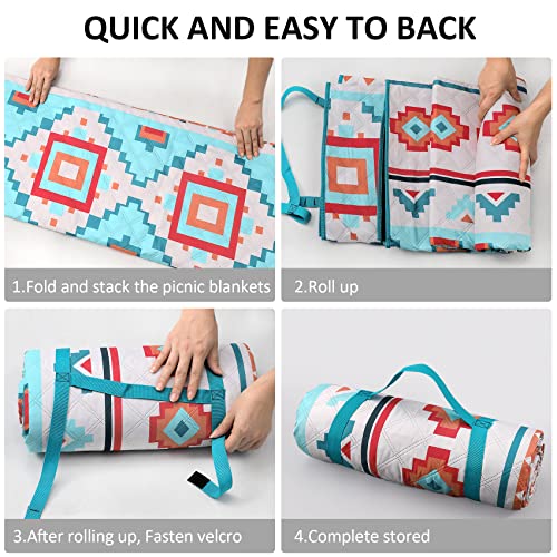 ZYlifemagic Extra Large Outdoor Picnic Blankets Waterproof, for The Beach, Camping Travelling on The Grass, Park Blanket, Rolling Up Packaging，Portable Carring, 79" x 79" Picnic Mat - Aksu Style