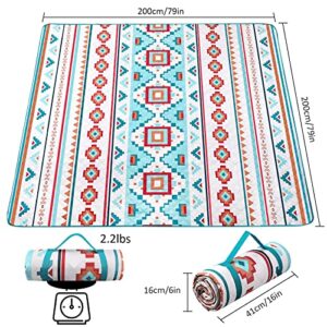 ZYlifemagic Extra Large Outdoor Picnic Blankets Waterproof, for The Beach, Camping Travelling on The Grass, Park Blanket, Rolling Up Packaging，Portable Carring, 79" x 79" Picnic Mat - Aksu Style