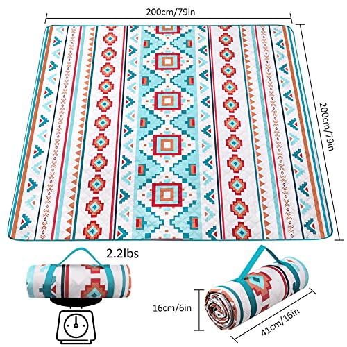 ZYlifemagic Extra Large Outdoor Picnic Blankets Waterproof, for The Beach, Camping Travelling on The Grass, Park Blanket, Rolling Up Packaging，Portable Carring, 79" x 79" Picnic Mat - Aksu Style