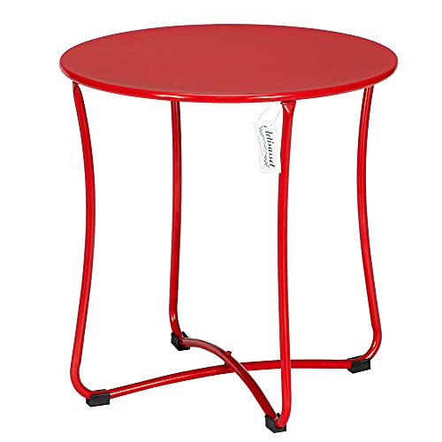 Maranatha Metal Patio Side Table 18” Heavy Duty Weather Resistant Anti-Rust Outdoor End Table Small Steel Round Coffee Table Porch Table Snack Table for Balcony Garden Yard Lawn (Red)