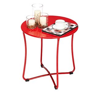 Maranatha Metal Patio Side Table 18” Heavy Duty Weather Resistant Anti-Rust Outdoor End Table Small Steel Round Coffee Table Porch Table Snack Table for Balcony Garden Yard Lawn (Red)