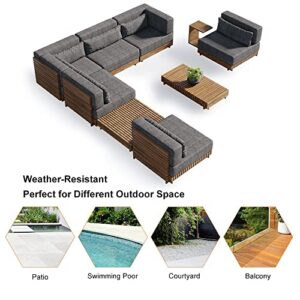 JiuZhuo 9 Pieces Outdoor Patio Furniture Sectional Conversation Set Modern L Shape Teak Outdoor Sectional Sofa Set with Wood Coffee Table in Gray(6-Pieces Sofa and 3-Pieces Table)