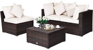 happygrill 4-pieces patio furniture set rattan wicker conversation set with ottoman outdoor sectional sofa set with cushion & pillow for garden lawn balcony backyard