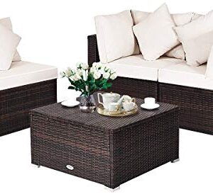 HAPPYGRILL 4-Pieces Patio Furniture Set Rattan Wicker Conversation Set with Ottoman Outdoor Sectional Sofa Set with Cushion & Pillow for Garden Lawn Balcony Backyard