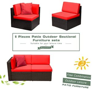 Devoko 2 Pieces Patio Furniture Sofa Sets Outdoor All-Weather Sectional Corner Sofa and Armless Sofa (Red)