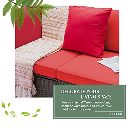 Devoko 2 Pieces Patio Furniture Sofa Sets Outdoor All-Weather Sectional Corner Sofa and Armless Sofa (Red)