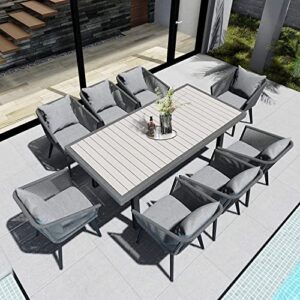 home care wholesale 9 pieces patio dining set for 8 – all weather outdoor dining sets, all in one outdoor table and chairs, wicker outdoor patio furniture sets with cushions and pillows, grey