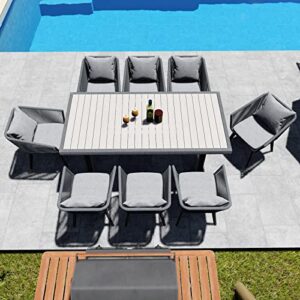 Home Care Wholesale 9 Pieces Patio Dining Set for 8 - All Weather Outdoor Dining Sets, All in One Outdoor Table and Chairs, Wicker Outdoor Patio Furniture Sets with Cushions and Pillows, Grey