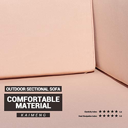 KaiMeng 7 Piece Outdoor Rattan Sectional Sofa Lawn Patio Furniture Sets, Black Brown Wicker Sectional Sofa Conversation Set with Seat Cushions Pillows