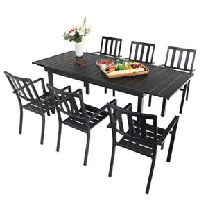 sophia & william patio dining set, 7 piece metal outdoor expandable dining table set bistro furniture set – 1 rectangle expanding dining table and 6 backyard garden outdoor chairs, black