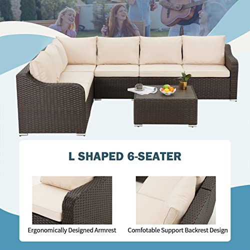 JOMEED 10-Pieces Patio Furniture Sets Rattan Wicker Outdoor Sectional Furniture Set Conversation Sofa Set with Table & Thick Cushion (10-Pieces Beige)