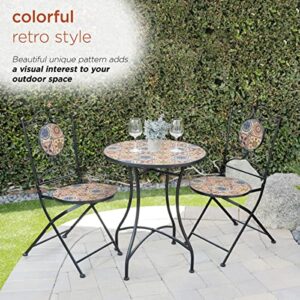 Alpine Corporation Alpine Indoor/Outdoor Mediterranean Tile Design Set Table and Chairs Patio Seating Garden Furniture, Multicolor