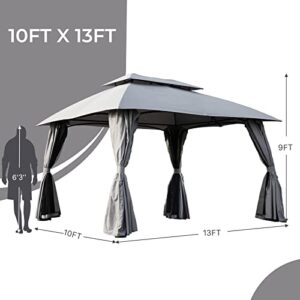 Grand Patio 10x13 Gazebo Double Soft Top Canopy with Curtains and Netting for Patio, Deck, Backyard, Garden, Lawns