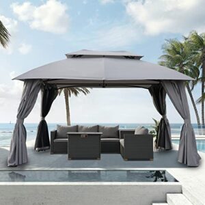 grand patio 10×13 gazebo double soft top canopy with curtains and netting for patio, deck, backyard, garden, lawns