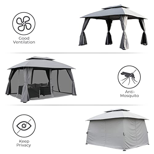 Grand Patio 10x13 Gazebo Double Soft Top Canopy with Curtains and Netting for Patio, Deck, Backyard, Garden, Lawns