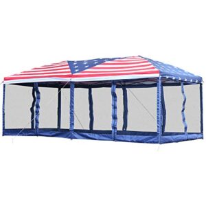 outsunny 10′ x 20′ heavy duty pop up canopy with 6 sidewall mesh netting, outdoor party event tent with oxford fabric roof for backyard garden patio, american flag