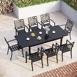 sophia & william outdoor dining sets for 8 metal patio table furniture set 9 piece with 1 rectangle expandable patio dining table and 8 backyard garden outdoor chairs