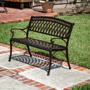 Patio Sense 62441 Simone Cast Aluminum Patio Bench Heavy Duty Rust Free Metal Construction Front Porch, Backyard, Lawn, Garden, Pool, Deck, Outdoors - Antique Bronze Finish