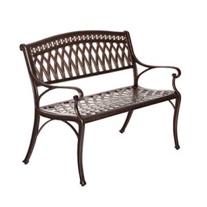 Patio Sense 62441 Simone Cast Aluminum Patio Bench Heavy Duty Rust Free Metal Construction Front Porch, Backyard, Lawn, Garden, Pool, Deck, Outdoors - Antique Bronze Finish