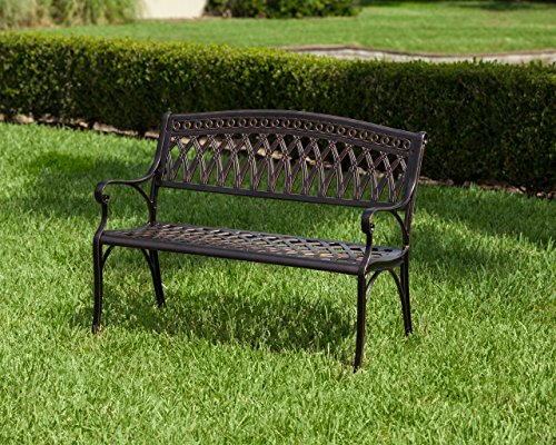 Patio Sense 62441 Simone Cast Aluminum Patio Bench Heavy Duty Rust Free Metal Construction Front Porch, Backyard, Lawn, Garden, Pool, Deck, Outdoors - Antique Bronze Finish