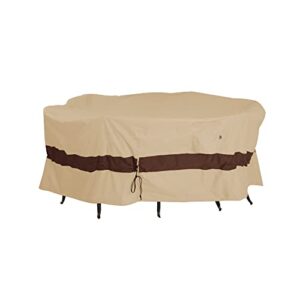 wj-x3 round patio furniture cover, 62″ d x 28″ h, waterproof, uv resistant, anti-fading outdoor cover for round dining table and chairs set, beige & coffee