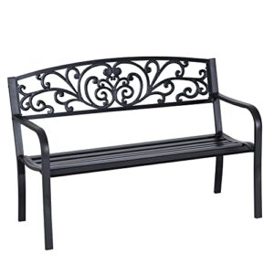 outsunny 50″ blossoming pattern garden decorative patio park bench with beautiful floral design & relaxing comfortable build