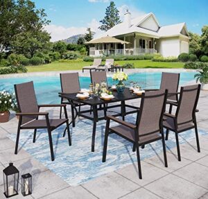 sophia & william patio dining set 7 pieces patio furniture aluminium patio dining chairs stackable with 60″ x 38″ patio dining table for outdoor garden lawn pool for all weather
