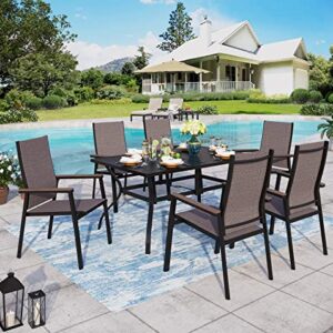 Sophia & William Patio Dining Set 7 Pieces Patio Furniture Aluminium Patio Dining Chairs Stackable with 60" x 38" Patio Dining Table for Outdoor Garden Lawn Pool for All Weather