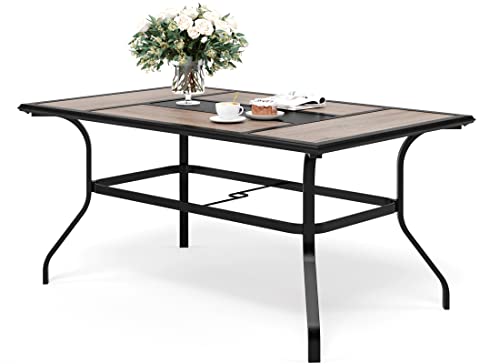 SUNSHINE VALLEY Patio Dining Table（Premium PVC Table Top）,60" x 37" x28" Rectangular Steel Outdoor Dining Table Steel Frame with 1.57" Umbrella Hole,for Garden Backyard Lawn Yard.