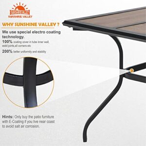 SUNSHINE VALLEY Patio Dining Table（Premium PVC Table Top）,60" x 37" x28" Rectangular Steel Outdoor Dining Table Steel Frame with 1.57" Umbrella Hole,for Garden Backyard Lawn Yard.