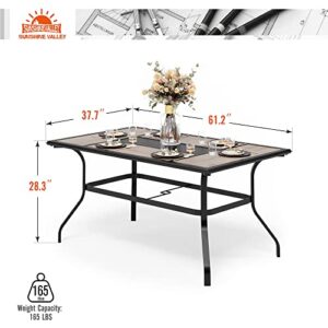 SUNSHINE VALLEY Patio Dining Table（Premium PVC Table Top）,60" x 37" x28" Rectangular Steel Outdoor Dining Table Steel Frame with 1.57" Umbrella Hole,for Garden Backyard Lawn Yard.