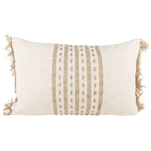 foreside home & garden tan middle striped 14x22 hand woven filled pillow