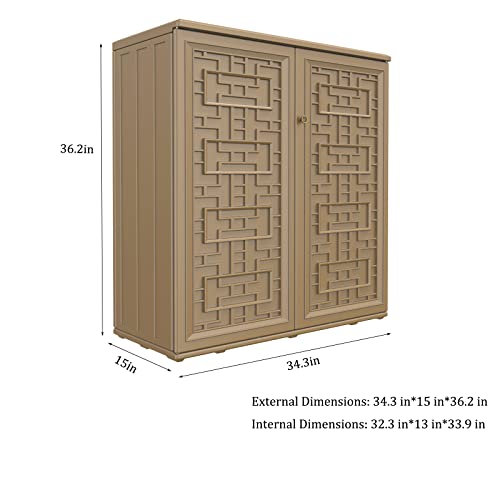 ADDOK 60-Gallon Storage Cabinet Light Weight Resin Indoor/Outdoor Storage Unit for Patio, Garden, Veranda with 1 Laminate Shelves (Coffee)