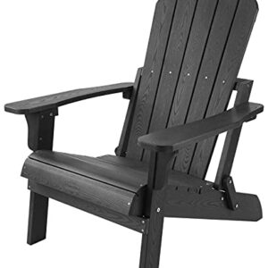 hOmeHua Folding Adirondack Chairs, Outdoor Patio Weather Resistant Chair, Imitation Wood Stripes, Easy to Fold Move & Maintain, Plastic Chair for Backyard Deck, Garden, Fire Pit & Lawn Porch - Black