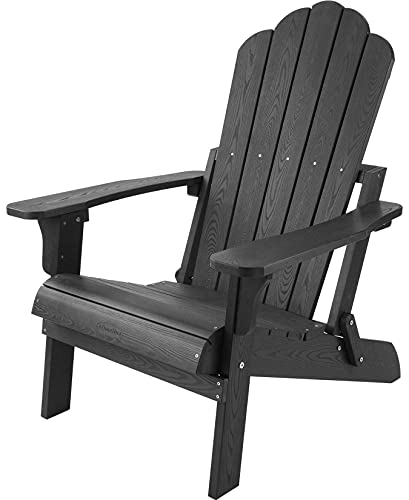 hOmeHua Folding Adirondack Chairs, Outdoor Patio Weather Resistant Chair, Imitation Wood Stripes, Easy to Fold Move & Maintain, Plastic Chair for Backyard Deck, Garden, Fire Pit & Lawn Porch - Black