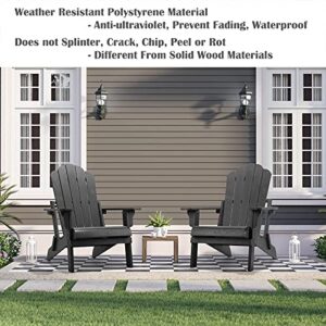 hOmeHua Folding Adirondack Chairs, Outdoor Patio Weather Resistant Chair, Imitation Wood Stripes, Easy to Fold Move & Maintain, Plastic Chair for Backyard Deck, Garden, Fire Pit & Lawn Porch - Black