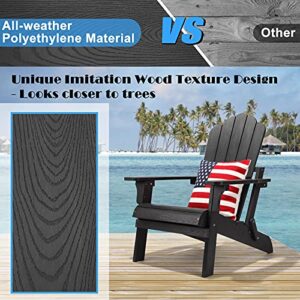 hOmeHua Folding Adirondack Chairs, Outdoor Patio Weather Resistant Chair, Imitation Wood Stripes, Easy to Fold Move & Maintain, Plastic Chair for Backyard Deck, Garden, Fire Pit & Lawn Porch - Black