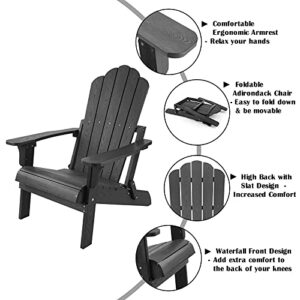 hOmeHua Folding Adirondack Chairs, Outdoor Patio Weather Resistant Chair, Imitation Wood Stripes, Easy to Fold Move & Maintain, Plastic Chair for Backyard Deck, Garden, Fire Pit & Lawn Porch - Black