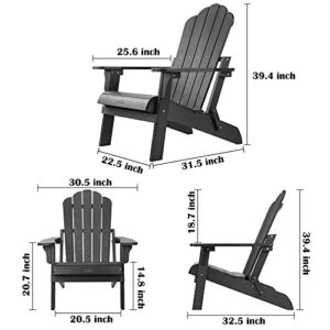 hOmeHua Folding Adirondack Chairs, Outdoor Patio Weather Resistant Chair, Imitation Wood Stripes, Easy to Fold Move & Maintain, Plastic Chair for Backyard Deck, Garden, Fire Pit & Lawn Porch - Black